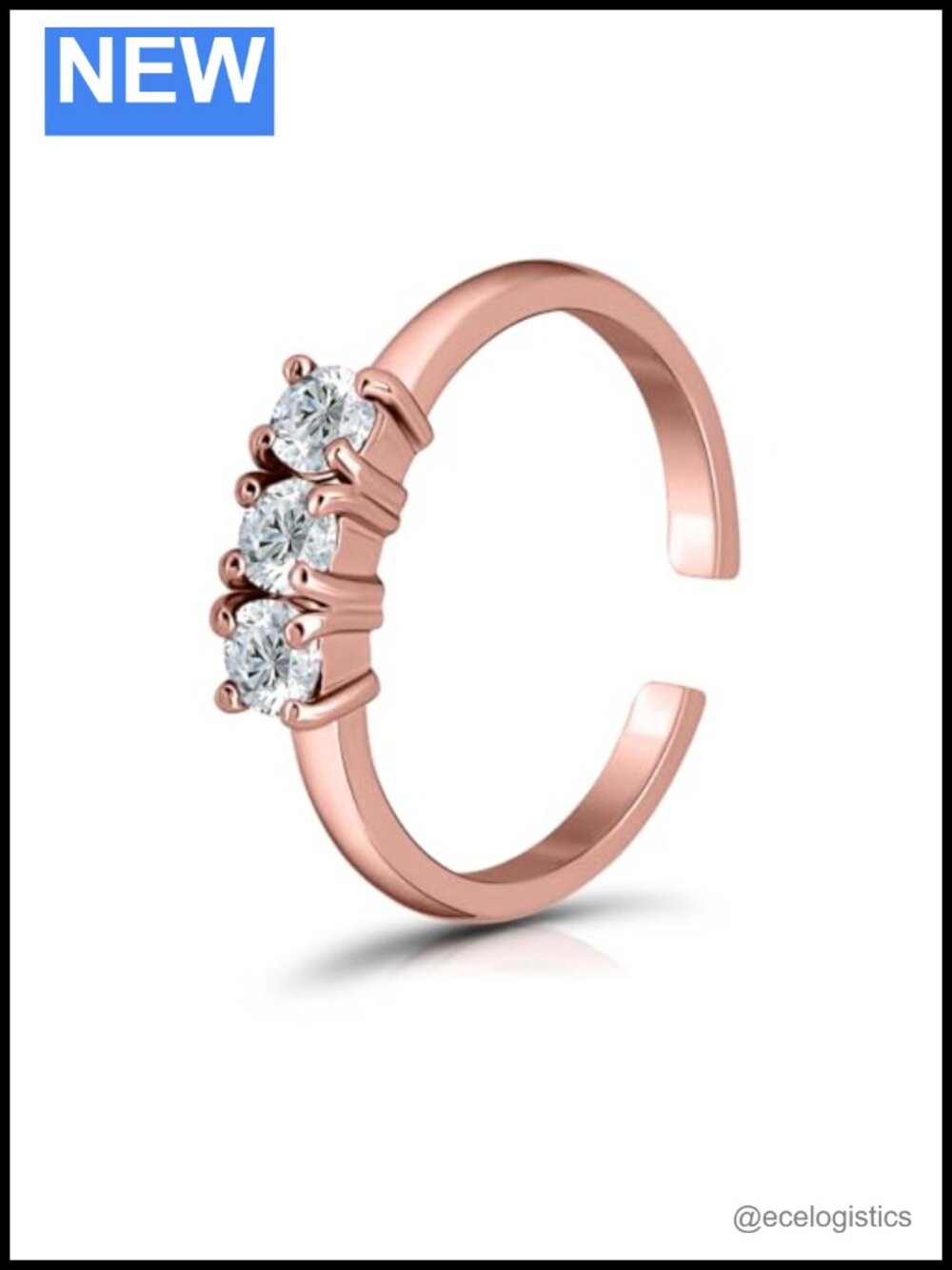 925 Sterling Silver Three Stone Cubic Zirconia Open Toe Band Stackable Midi Ring